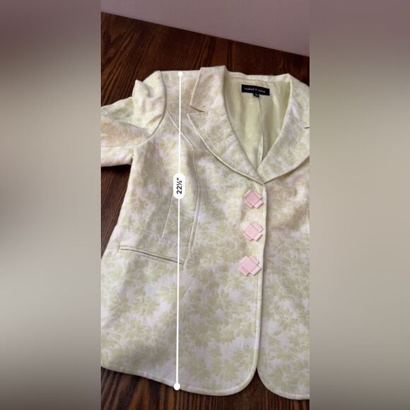 Isabel & Nina lime Green & Ivory Brocade Jacket floral blazer Womens 14 preppy - Picture 9 of 16